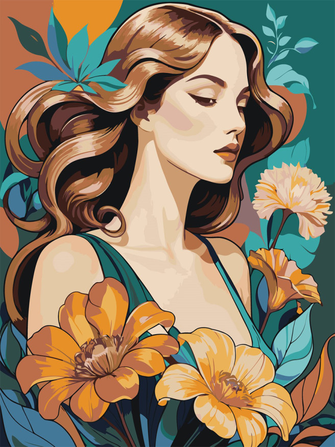 Картина по номерам &amp;quot;Девушка с цветами&amp;quot;