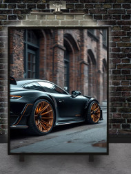 Holstga bosilgan poster &quot;G‘isht devor yonidagi qora sportkar&quot;