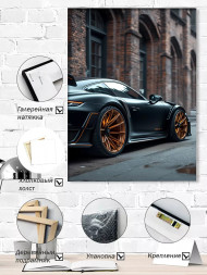 Holstga bosilgan poster &quot;G‘isht devor yonidagi qora sportkar&quot;