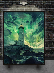 Постер на холсте &amp;quot;Маяк под сиянием северного неба&amp;quot;