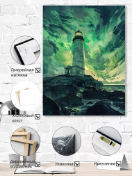 Постер на холсте &amp;quot;Маяк под сиянием северного неба&amp;quot;