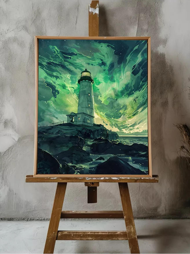 Постер на холсте &amp;quot;Маяк под сиянием северного неба&amp;quot;