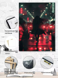 Holstga bosilgan poster "Tungi shaharda yurgan qiz"