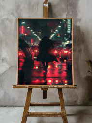 Holstga bosilgan poster "Tungi shaharda yurgan qiz"