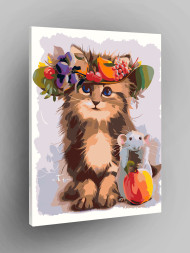 Картина по номерам &amp;quot;Кошка с цветочной шляпой&amp;quot;