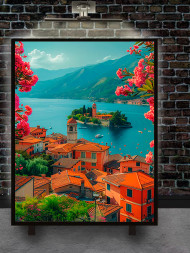 Holstga bosilgan poster "Como ko‘li yozgi manzarasi"