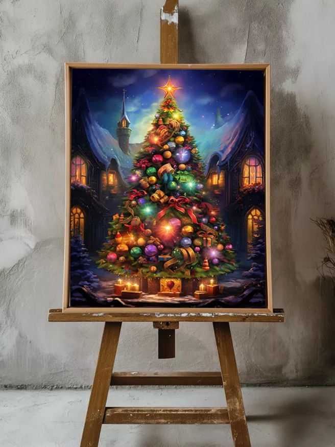 Постер на холсте &amp;quot;Праздничная ёлка с подарками&amp;quot;