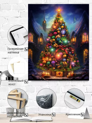 Постер на холсте "Праздничная ёлка с подарками"