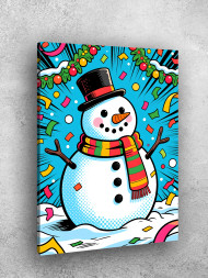 Постер на холсте "Весёлый снеговик в конфетти"