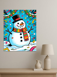 Постер на холсте "Весёлый снеговик в конфетти"