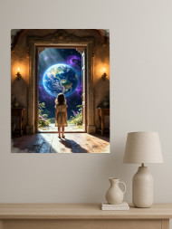 Постер на холсте &amp;quot;Девочка у двери в космос&amp;quot;