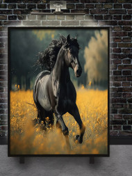Holstga bosilgan poster "Sariq daladagi qora ot"