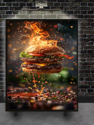 Holstga bosilgan poster "Olovli burger"
