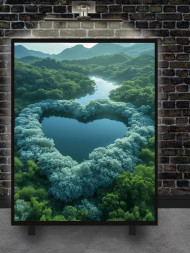 Holstga bosilgan poster &quot;O‘rmondagi yurak shaklidagi ko‘l&quot;