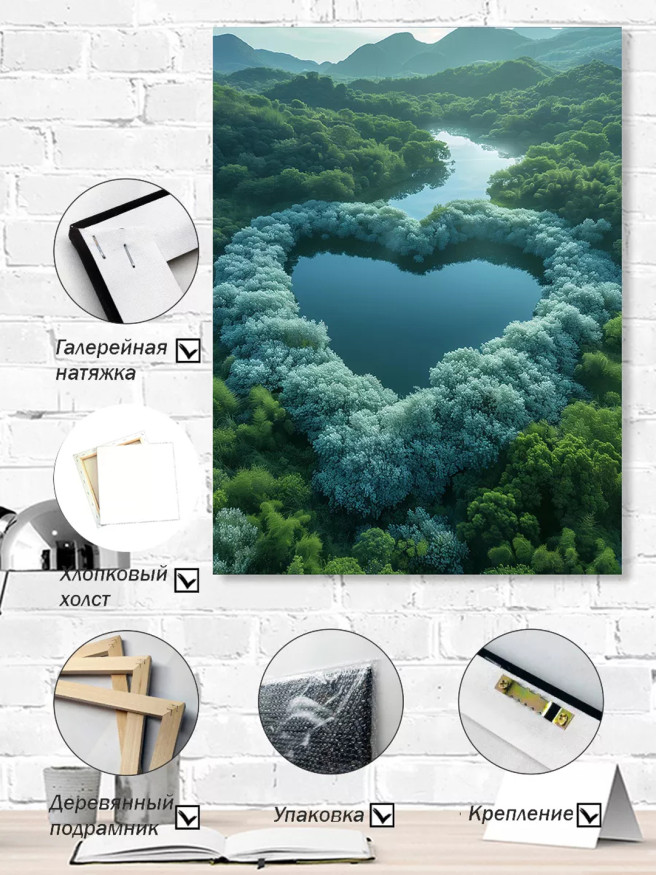 Постер на холсте &amp;quot;Озеро в форме сердца в лесу&amp;quot;