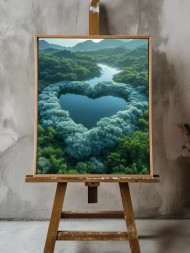 Holstga bosilgan poster &quot;O‘rmondagi yurak shaklidagi ko‘l&quot;