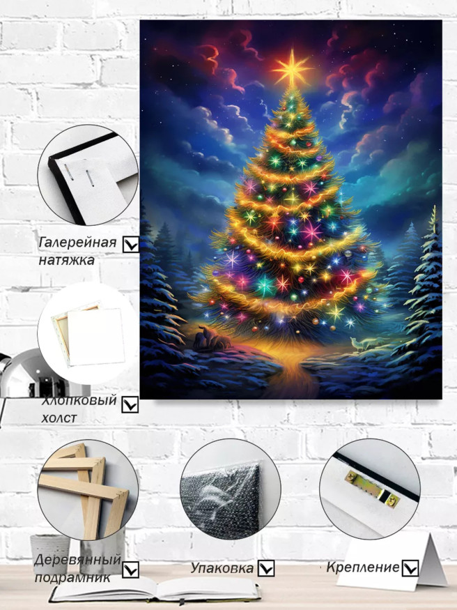 Постер на холсте &amp;quot;Сияющая ёлка в зимнем лесу&amp;quot;