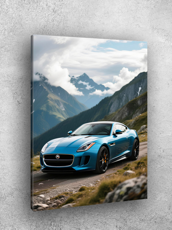 Постер на холсте &amp;quot;Синий спорткар в горах&amp;quot;