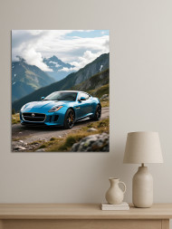 Постер на холсте &amp;quot;Синий спорткар в горах&amp;quot;