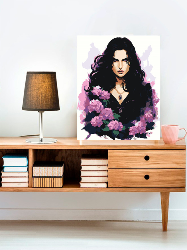 Картина по номерам &amp;quot;Брюнетка в цветах&amp;quot;