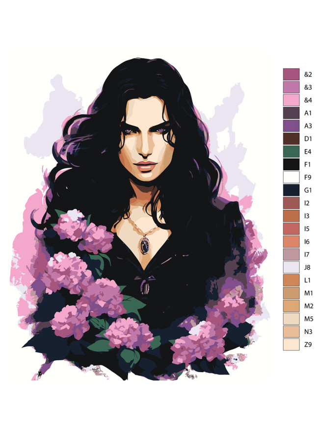 Картина по номерам &amp;quot;Брюнетка в цветах&amp;quot;