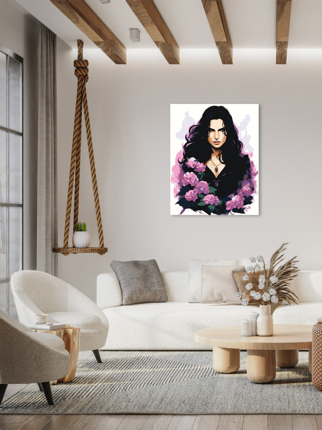 Картина по номерам &amp;quot;Брюнетка в цветах&amp;quot;