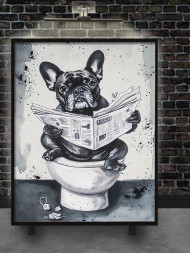 Holstga bosilgan poster &quot;Frantsuzcha buldog gazeta bilan&quot;