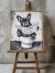 Holstga bosilgan poster &quot;Frantsuzcha buldog gazeta bilan&quot;