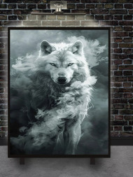 Постер на холсте &amp;quot;Белый волк в дымке&amp;quot;