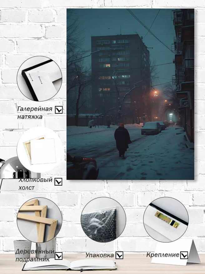 Holstga bosilgan poster &amp;quot;Qorli kechadagi uy mahallasi&amp;quot;