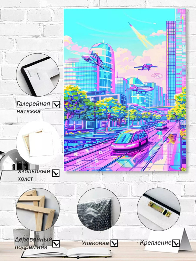 Holstga bosilgan poster &amp;quot;Uchuvchi transportli kelajak shahri&amp;quot;