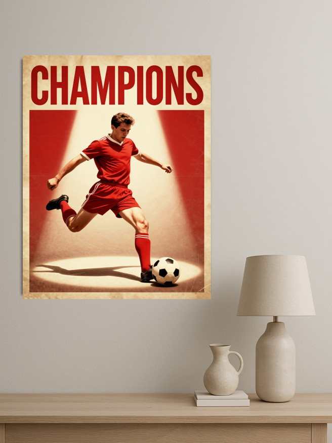 Holstga bosilgan poster &amp;quot;Chempionlik zarbasidagi futbolchi&amp;quot;