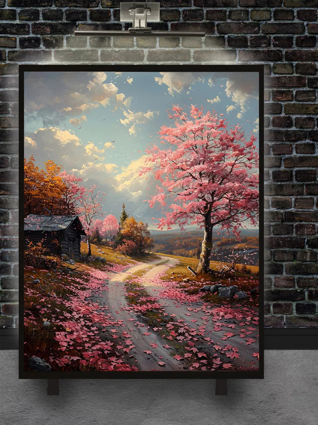 Постер на холсте &amp;quot;Осенний путь под розовыми деревьями&amp;quot;