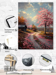 Holstga bosilgan poster &quot;Pushti daraxtlar ostidagi kuzgi yo‘l&quot;