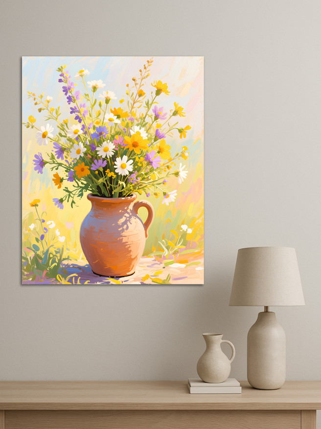 Holstga bosilgan poster &amp;quot;Loydan quyilgan ko‘za gullari&amp;quot;