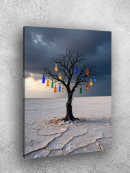 Постер на холсте &amp;quot;Дерево с цветными бутылками&amp;quot;