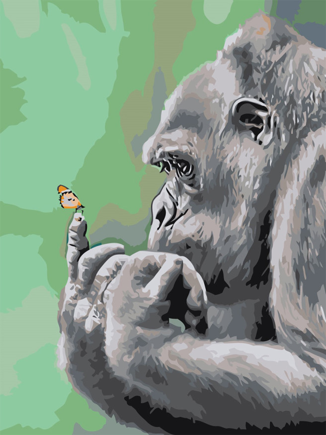 Картина по номерам &amp;quot;Обезьяна с бабочкой&amp;quot;