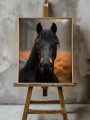 Постер на холсте &amp;quot;Чёрный жеребец в зимних лучах&amp;quot;