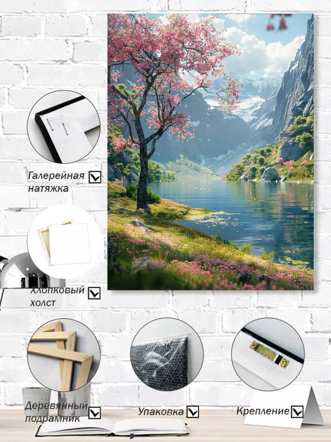 Постер на холсте &amp;quot;Цветущий берег альпийского озера&amp;quot;