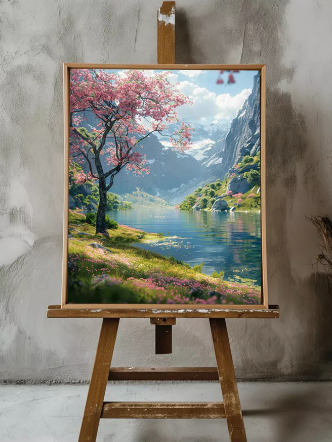 Постер на холсте &amp;quot;Цветущий берег альпийского озера&amp;quot;