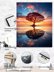 Holstga bosilgan poster &quot;Quyosh botishidagi yakka daraxt&quot;