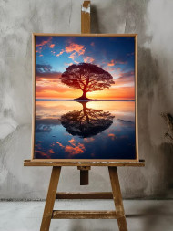 Holstga bosilgan poster &quot;Quyosh botishidagi yakka daraxt&quot;