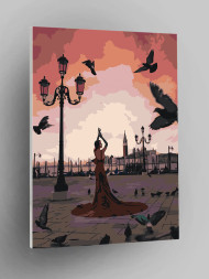 Raqamlar bo'yicha rasm "Kabutarlar bilan qiz"