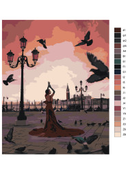 Raqamlar bo'yicha rasm "Kabutarlar bilan qiz"