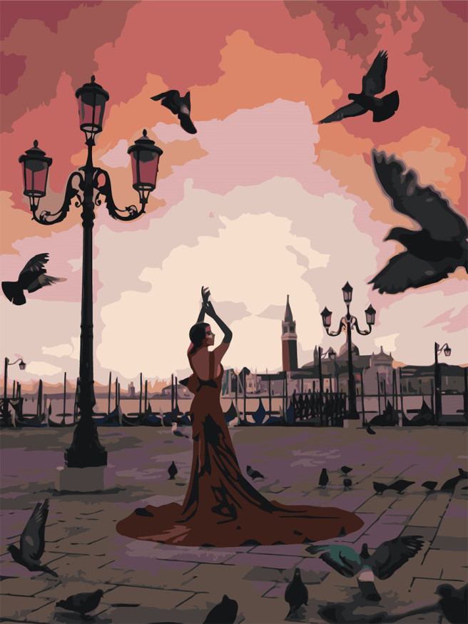 Raqamlar bo&amp;#039;yicha rasm &amp;quot;Kabutarlar bilan qiz&amp;quot;