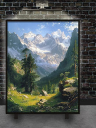 Holstga bosilgan poster "Cho‘qqilar etagidagi Alp vodiysi"