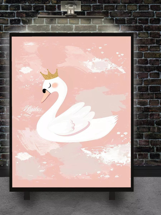 Holstga bosilgan poster &amp;quot;Pushti fonli oq oqqush malika&amp;quot;