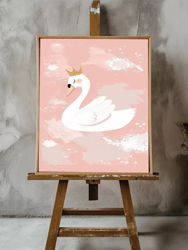 Holstga bosilgan poster &amp;quot;Pushti fonli oq oqqush malika&amp;quot;