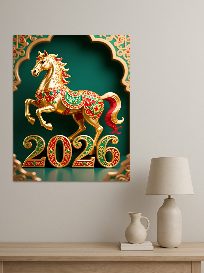 Постер на холсте &amp;quot;Золотой конь 2026&amp;quot;