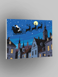 Raqamlar bo‘yicha rasm &quot;Santa shahar ustida uchmoqda&quot;